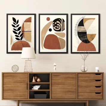 Modern Geometrik ve Bitki Motifli Çerçeveli Poster Set