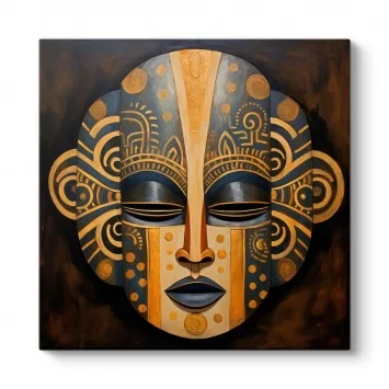 Altın Afrika Maskesi Kanvas Tablo