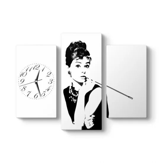 Audrey Hepburn 3 Parçalı Tablo Saat