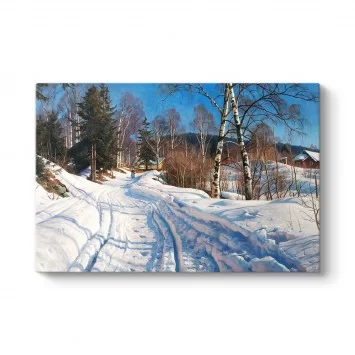 Peder Mork Monsted - Sunlit Winter Landscape Tablosu